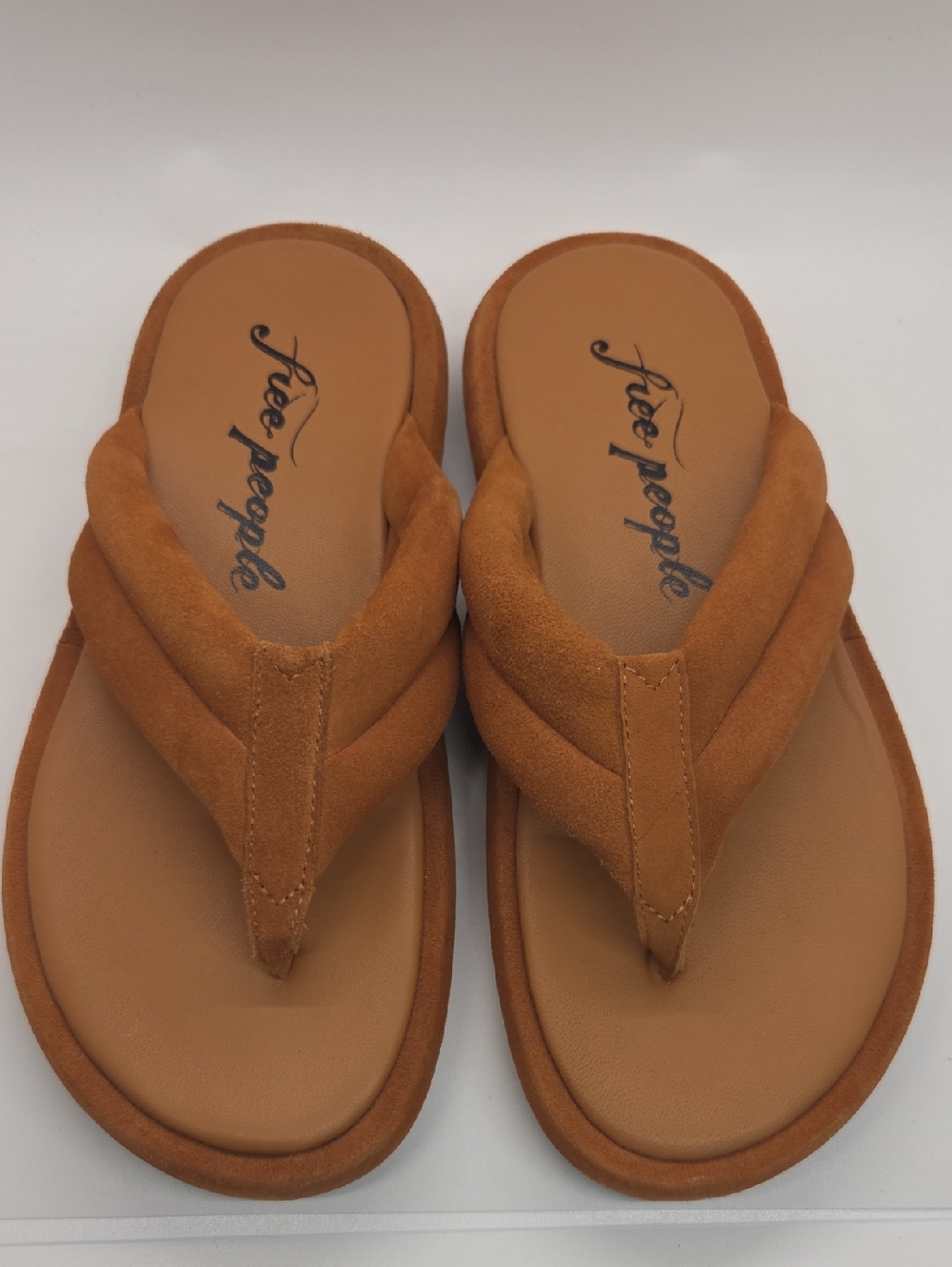 Free People Wonderland Padded Suede Thong Sandals - Tan/Camel